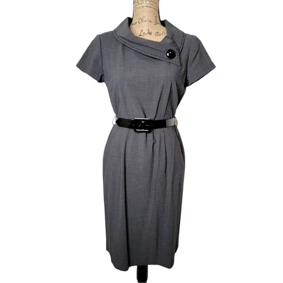 Tahari Dresses & Skirts - Women’s TAHARI Arthur S. Levine Dark Gray Open Stitch Collared Pencil Dress 10
